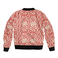 Red Ngatu Pattern Malo e Lelei Tonga Sleeve Zip Bomber Jacket LT14 - Polynesian Pride