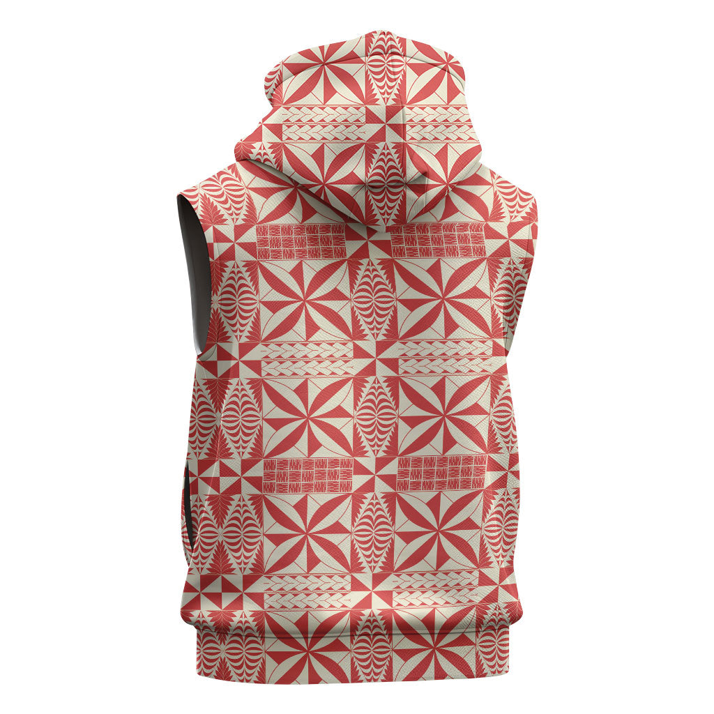 Red Ngatu Pattern Malo e Lelei Tonga Sleeveless Hoodie LT14 - Polynesian Pride