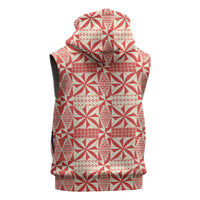 Red Ngatu Pattern Malo e Lelei Tonga Sleeveless Hoodie LT14 - Polynesian Pride