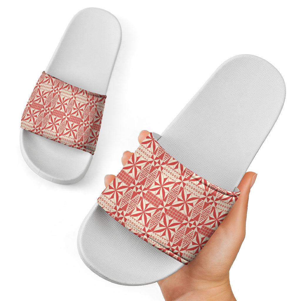 Red Ngatu Pattern Malo e Lelei Tonga Slide Sandals LT14 - Polynesian Pride