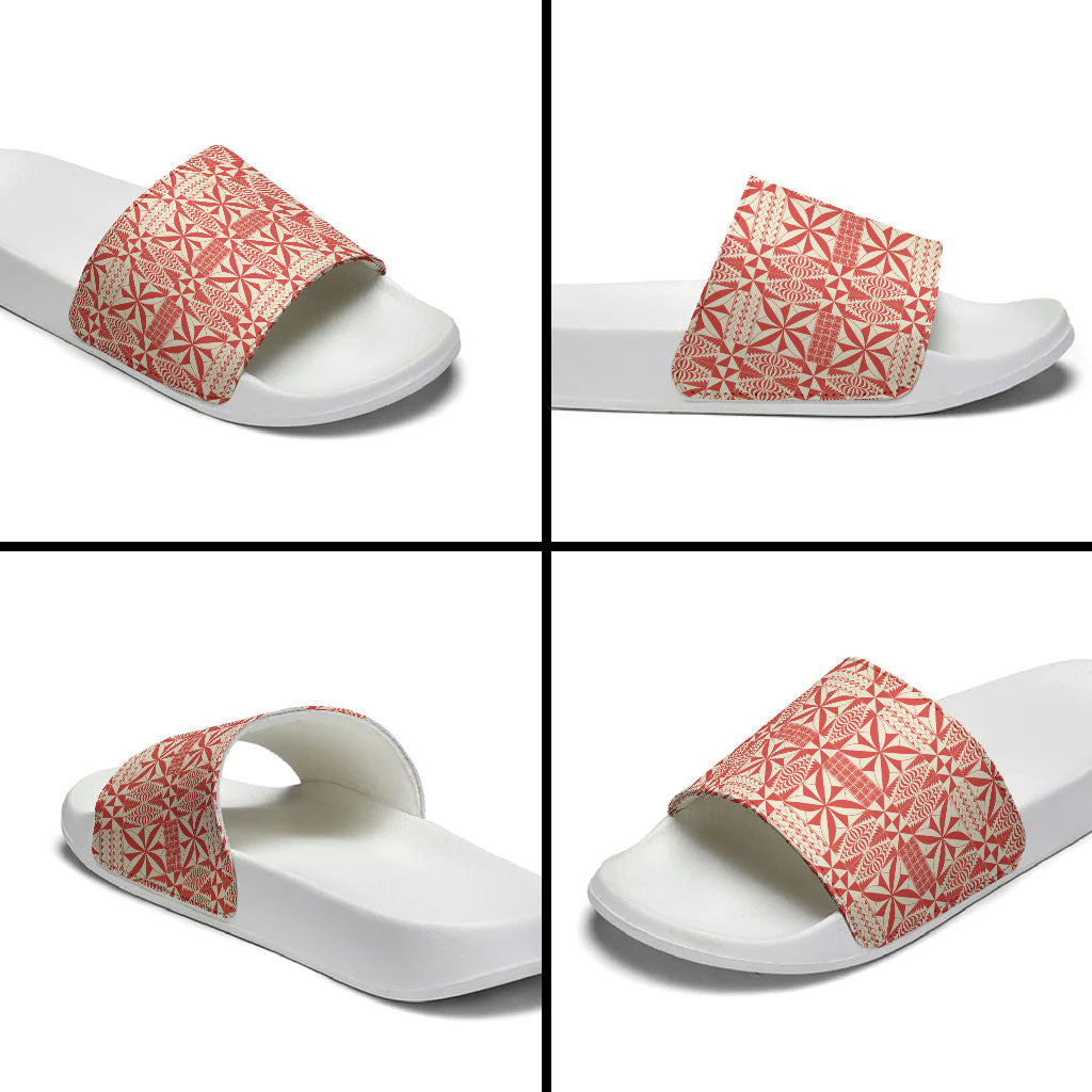 Red Ngatu Pattern Malo e Lelei Tonga Slide Sandals LT14 - Polynesian Pride