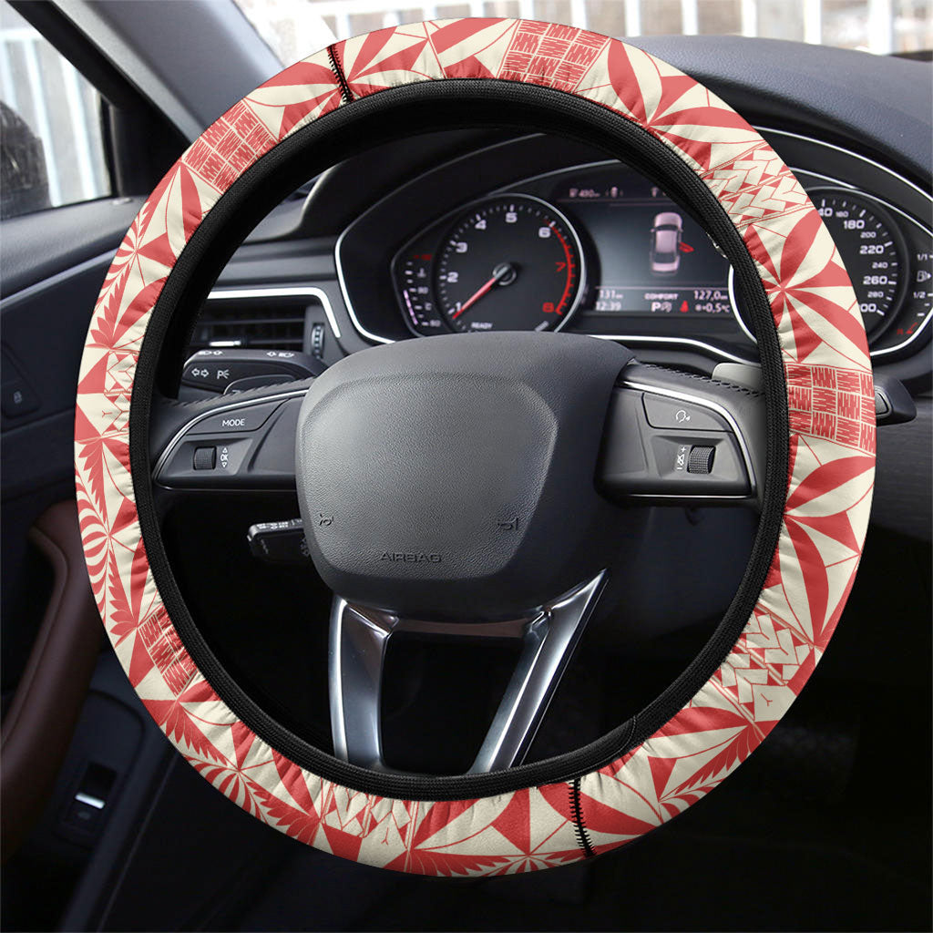 Red Ngatu Pattern Malo e Lelei Tonga Steering Wheel Cover LT14 - Polynesian Pride