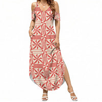Red Ngatu Pattern Malo e Lelei Tonga Summer Maxi Dress LT14 Women Red - Polynesian Pride