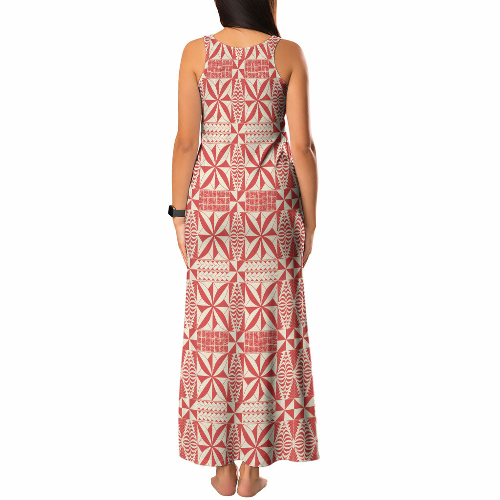 Red Ngatu Pattern Malo e Lelei Tonga Tank Maxi Dress LT14 - Polynesian Pride