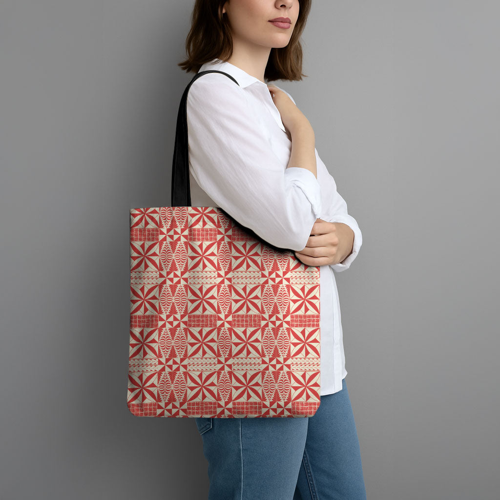 Red Ngatu Pattern Malo e Lelei Tonga Tote Bag LT14 - Polynesian Pride