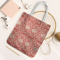 Red Ngatu Pattern Malo e Lelei Tonga Tote Bag LT14 White Strap One Size Red - Polynesian Pride