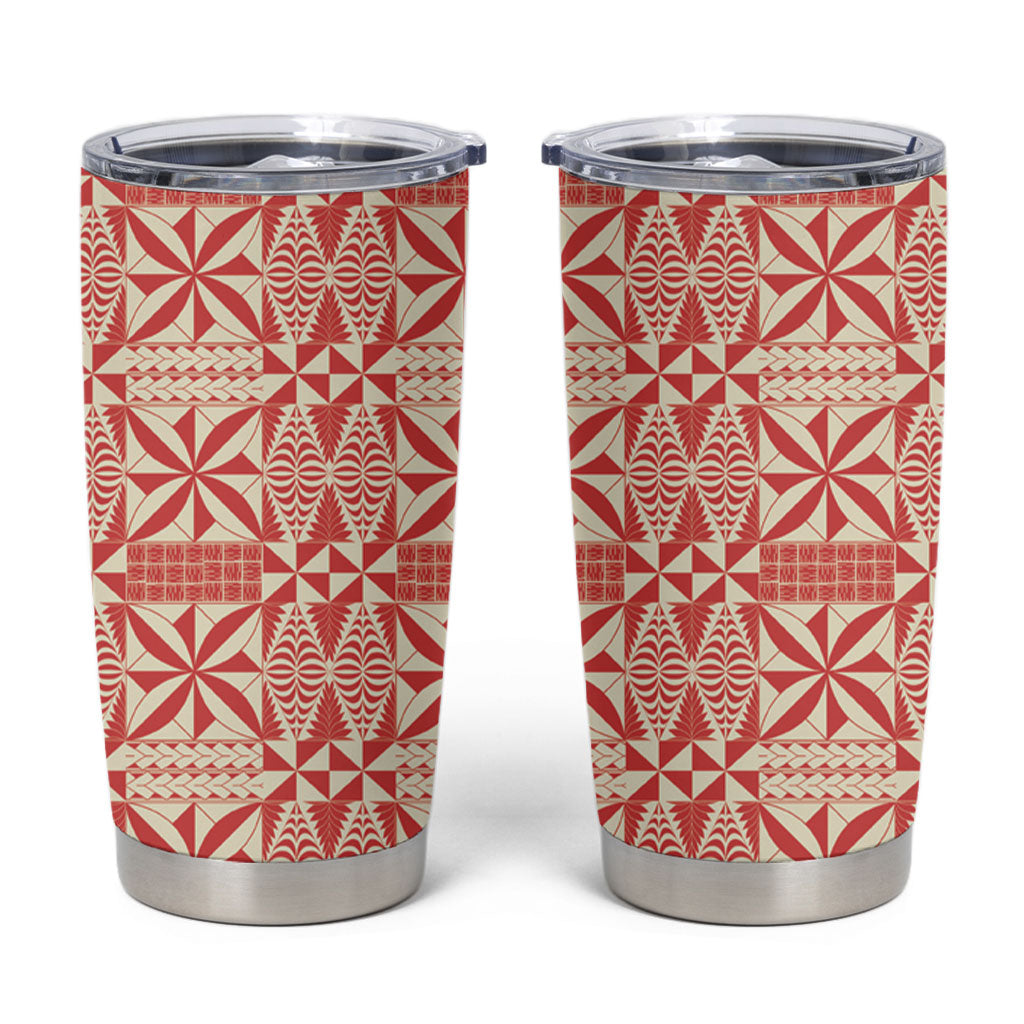 Red Ngatu Pattern Malo e Lelei Tonga Tumbler Cup LT14 Red - Polynesian Pride