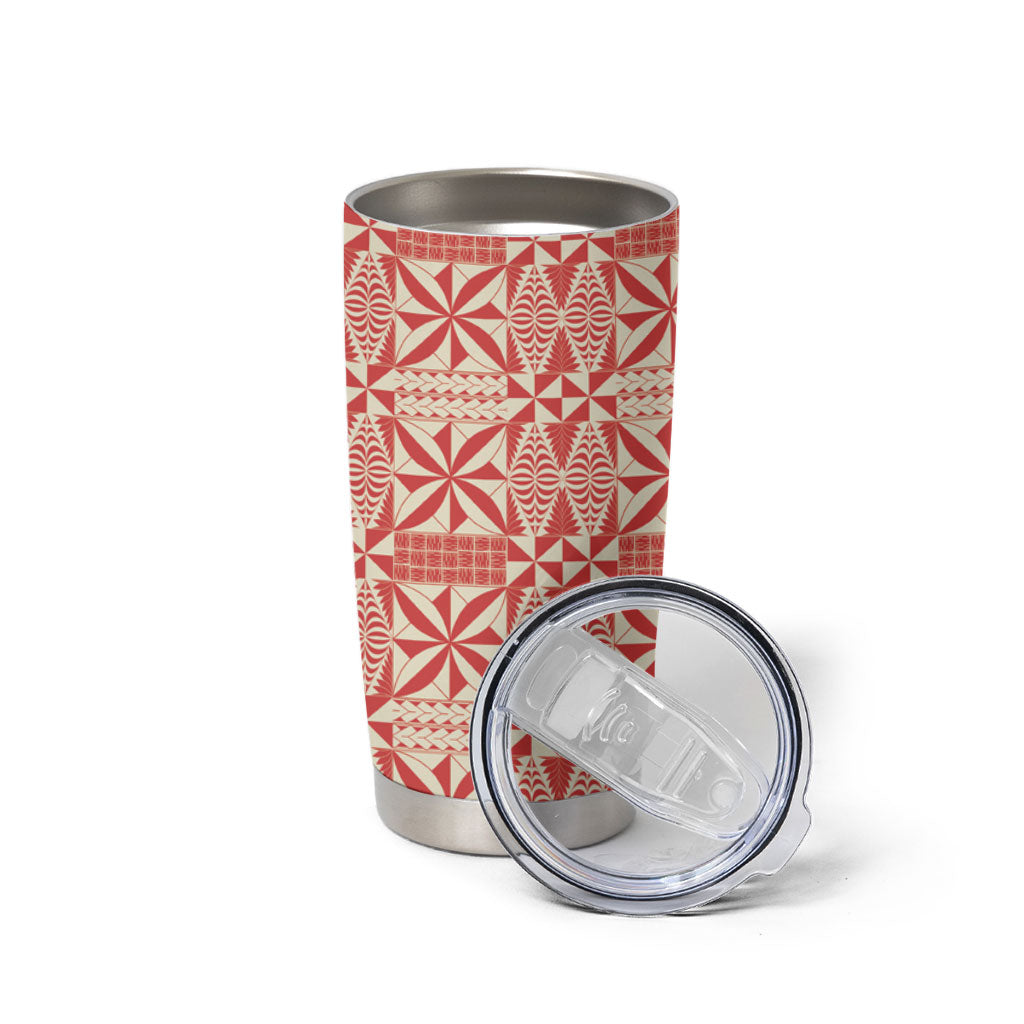 Red Ngatu Pattern Malo e Lelei Tonga Tumbler Cup LT14 - Polynesian Pride