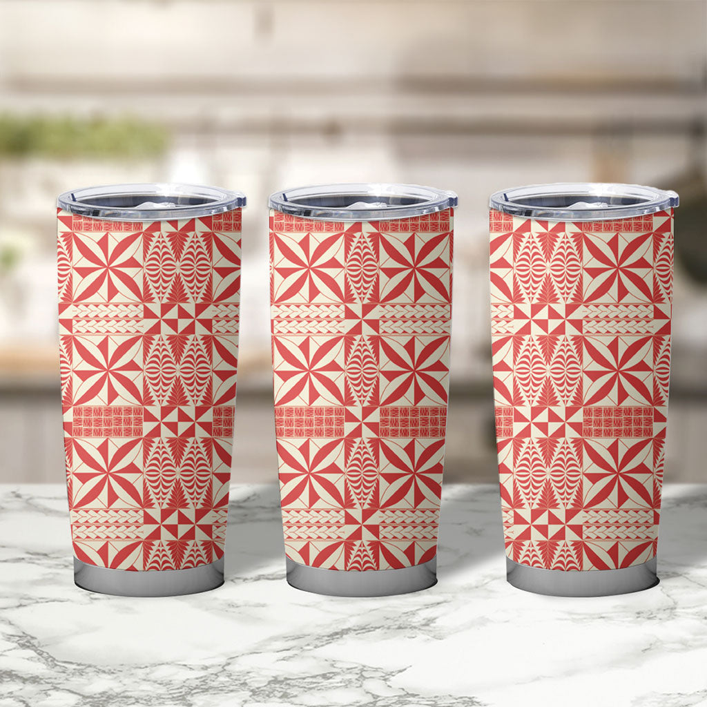 Red Ngatu Pattern Malo e Lelei Tonga Tumbler Cup LT14 - Polynesian Pride