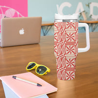 Red Ngatu Pattern Malo e Lelei Tonga Tumbler With Handle LT14 - Polynesian Pride