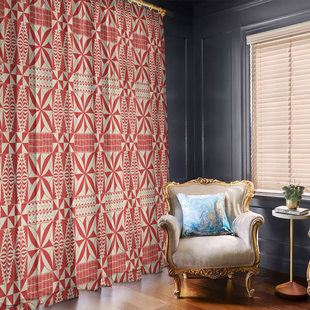 Red Ngatu Pattern Malo e Lelei Tonga Window Curtain LT14 - Polynesian Pride