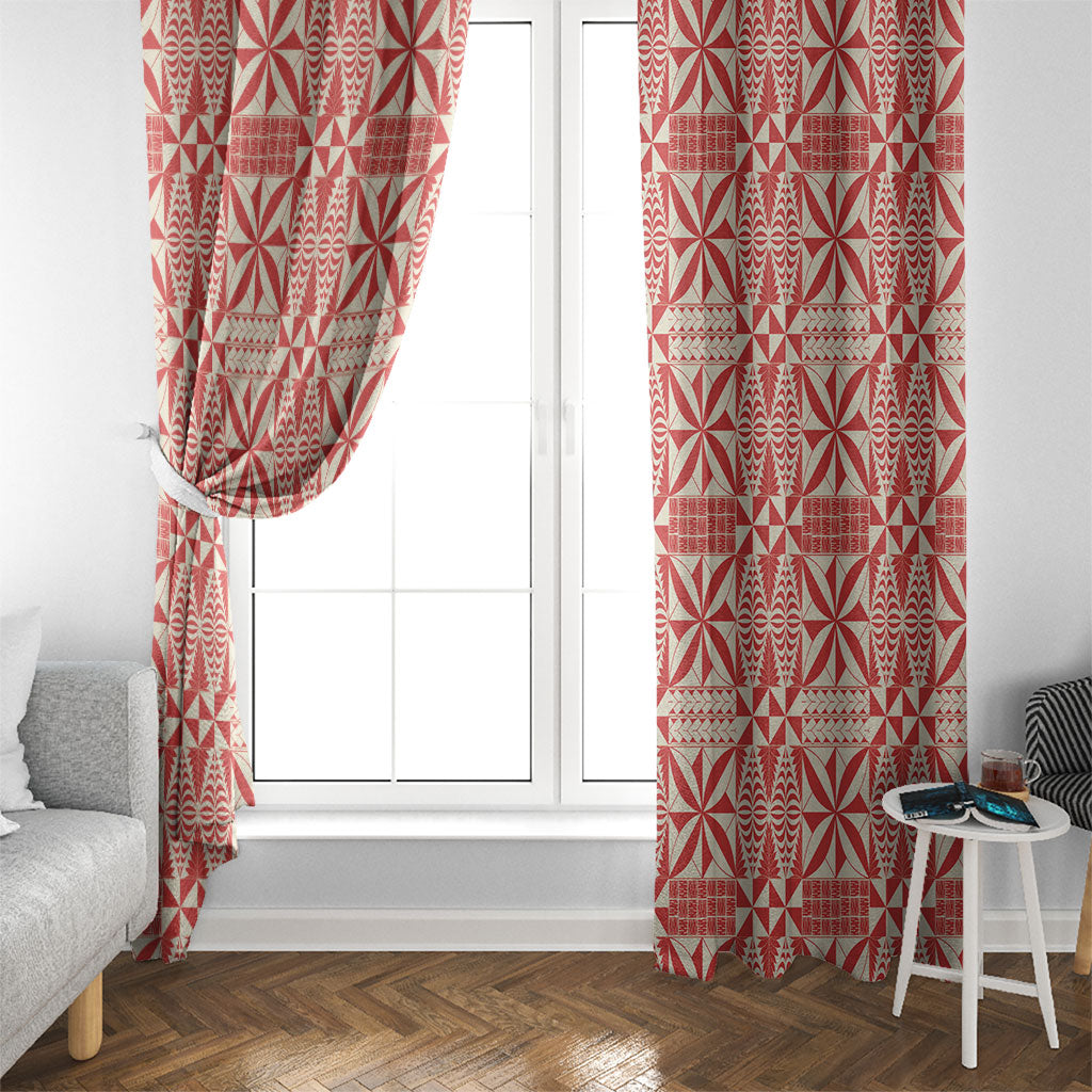Red Ngatu Pattern Malo e Lelei Tonga Window Curtain LT14 - Polynesian Pride