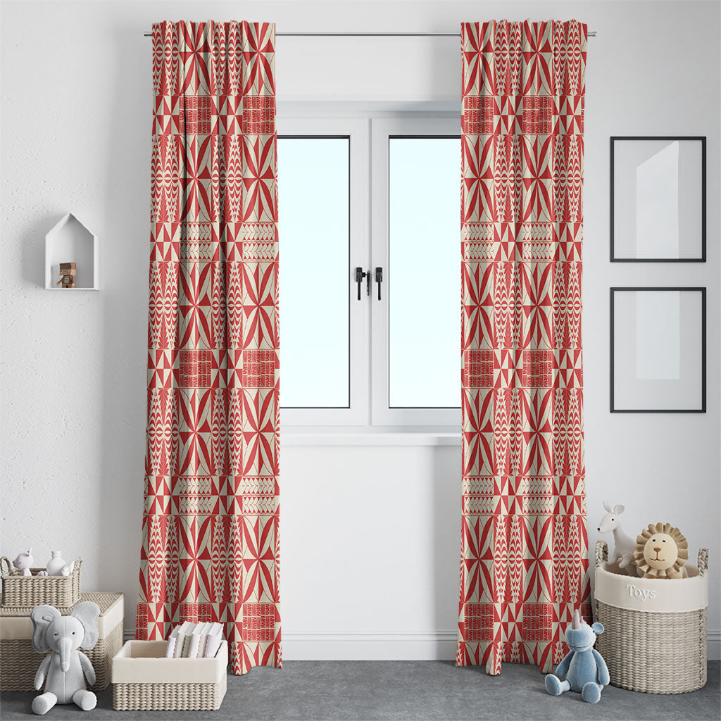Red Ngatu Pattern Malo e Lelei Tonga Window Curtain LT14 - Polynesian Pride