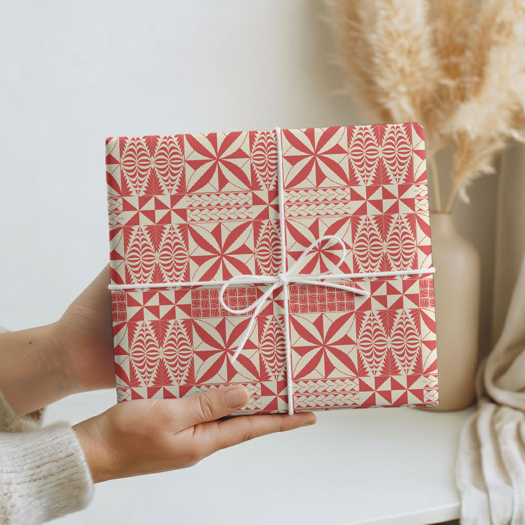 Red Ngatu Pattern Malo e Lelei Tonga Wrapping Paper LT14 - Polynesian Pride