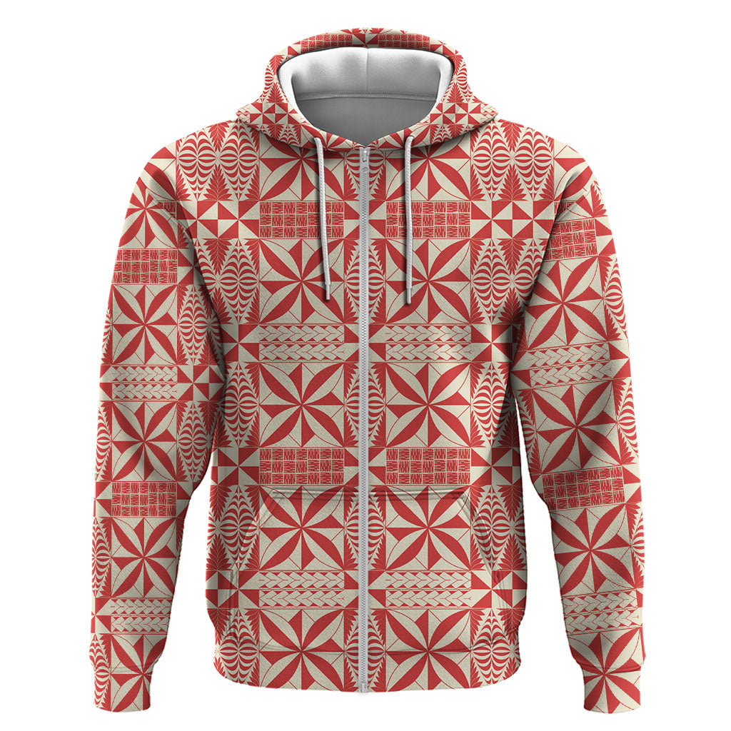 Red Ngatu Pattern Malo e Lelei Tonga Zip Hoodie LT14 Zip Hoodie Red - Polynesian Pride