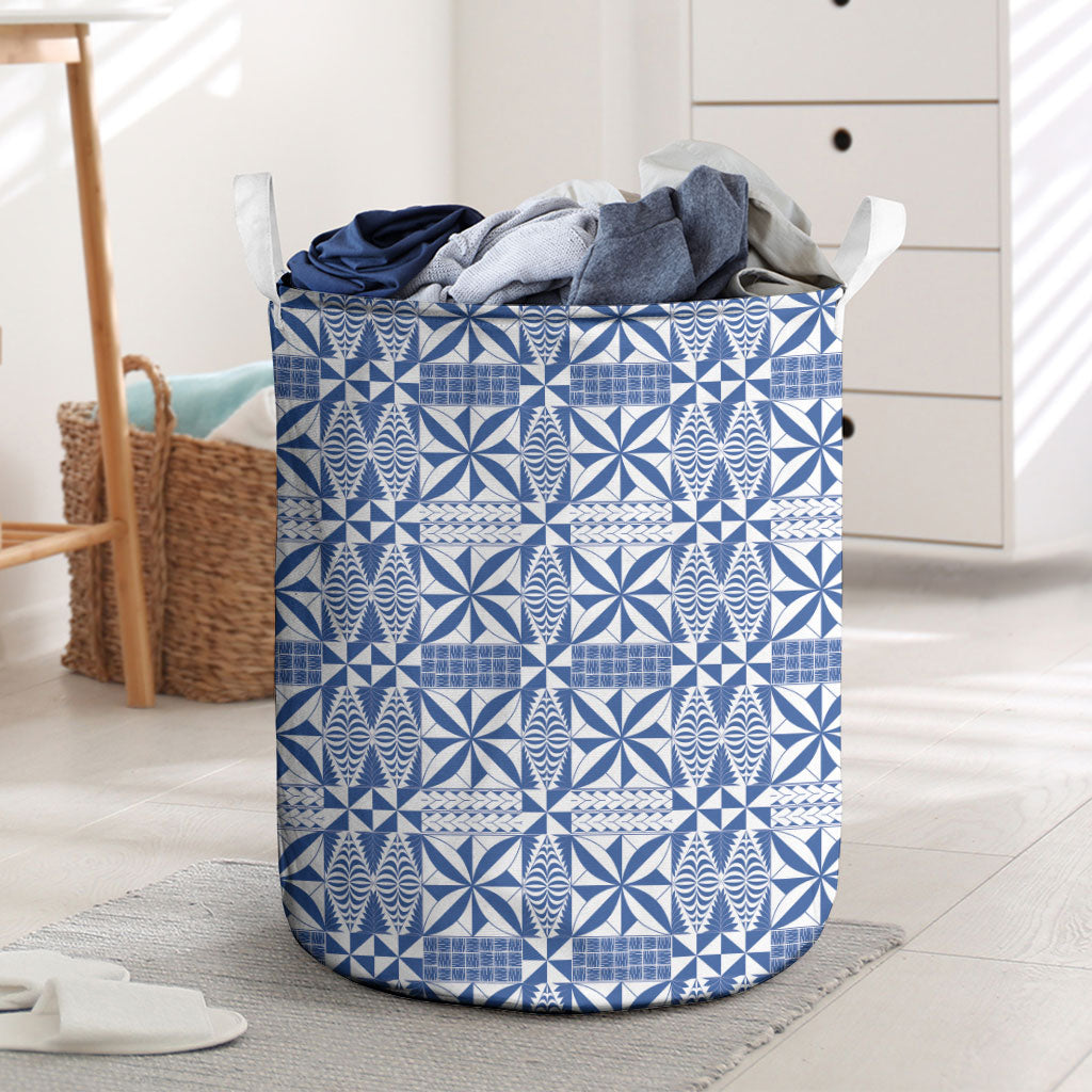 Blue Ngatu Pattern Malo e Lelei Tonga Laundry Basket LT14 Blue - Polynesian Pride