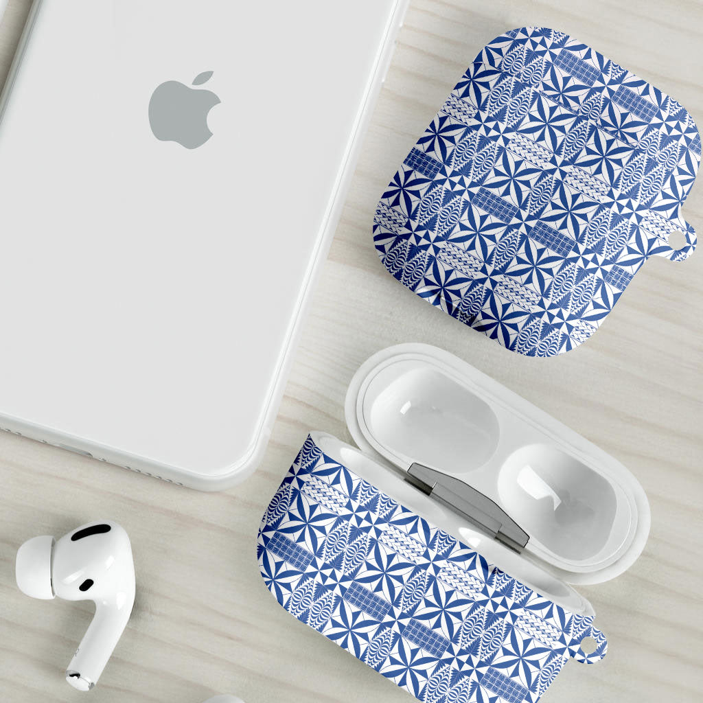 Blue Ngatu Pattern Malo e Lelei Tonga AirPods Case LT14 - Polynesian Pride
