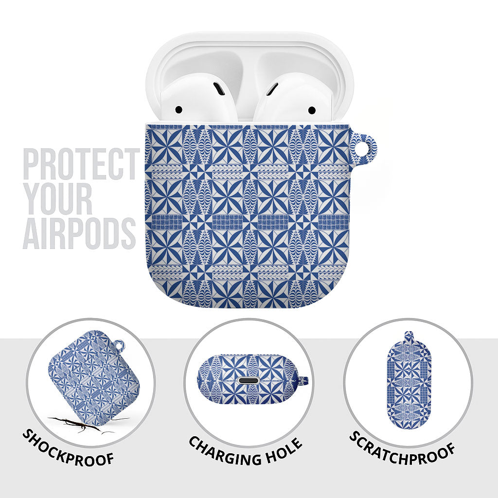 Blue Ngatu Pattern Malo e Lelei Tonga AirPods Case LT14 - Polynesian Pride