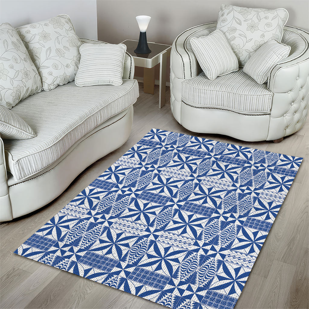 Blue Ngatu Pattern Malo e Lelei Tonga Area Rug LT14 - Polynesian Pride