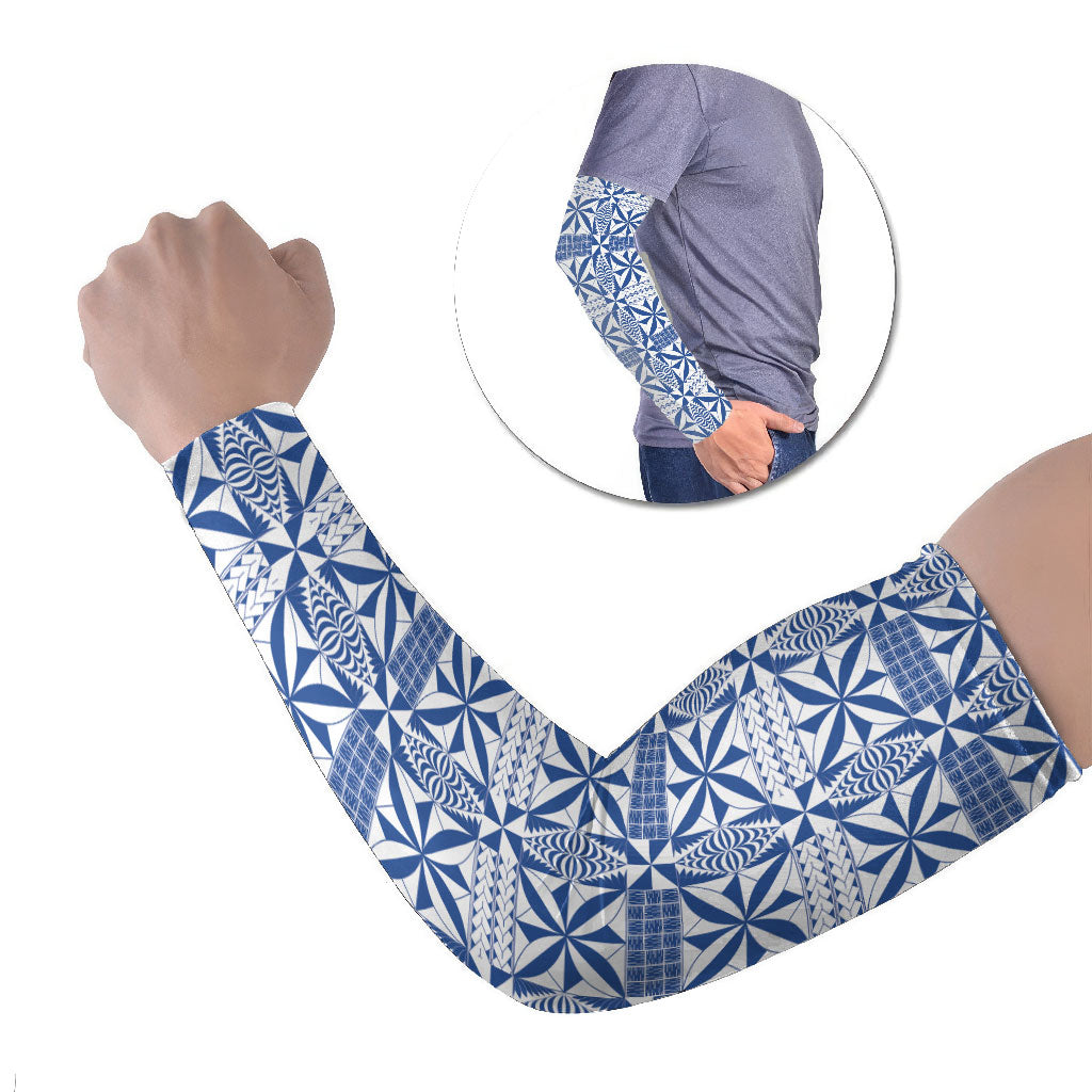 Blue Ngatu Pattern Malo e Lelei Tonga Arm Sleeves LT14 Set of 2 Blue - Polynesian Pride