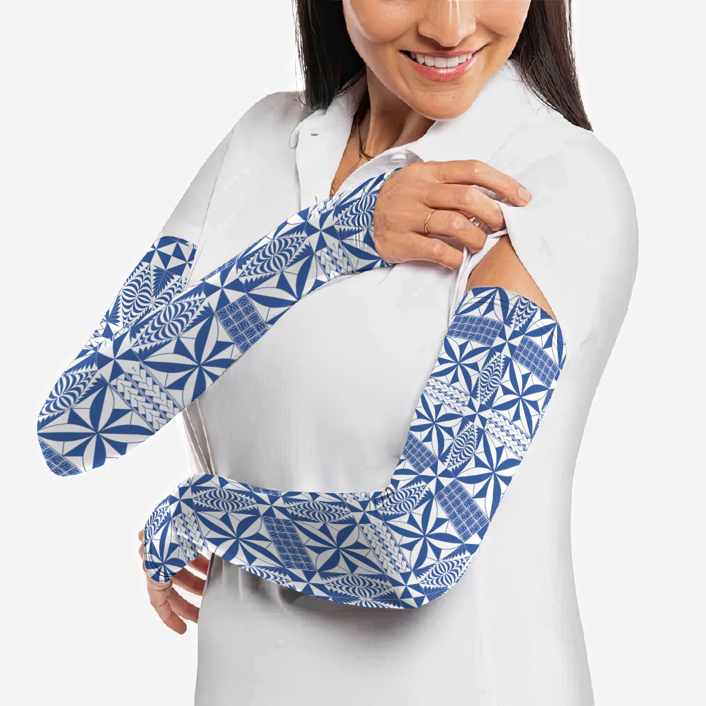 Blue Ngatu Pattern Malo e Lelei Tonga Arm Sleeves LT14 - Polynesian Pride