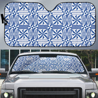 Blue Ngatu Pattern Malo e Lelei Tonga Auto Sun Shade LT14 Blue - Polynesian Pride