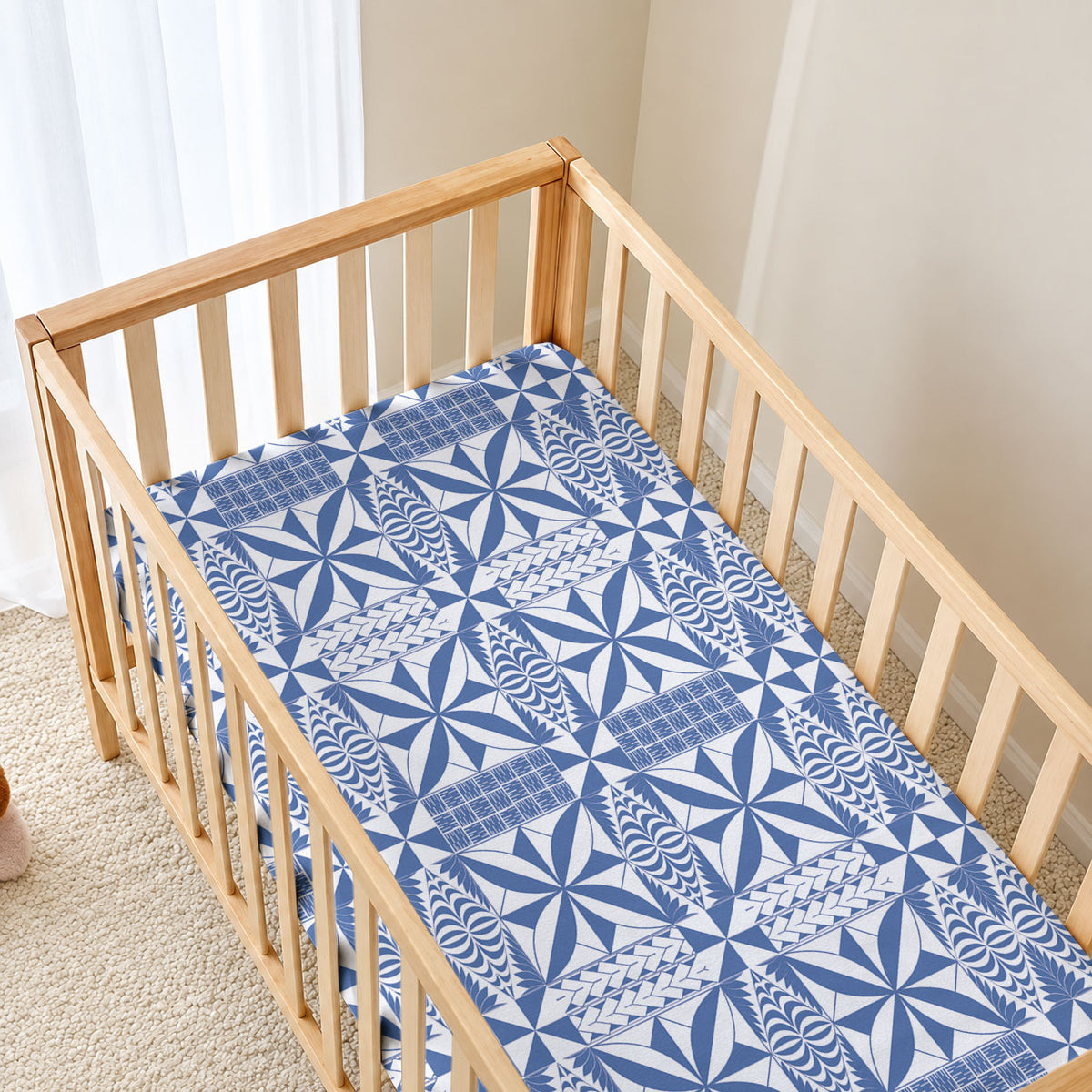 Blue Ngatu Pattern Malo e Lelei Tonga Baby Bed Cover LT14 - Polynesian Pride