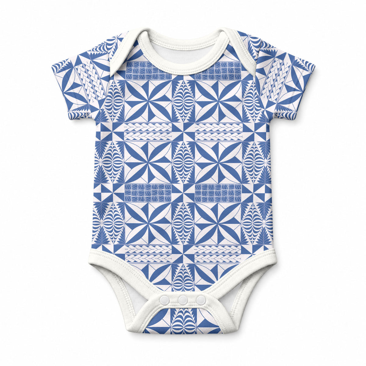 Blue Ngatu Pattern Malo e Lelei Tonga Baby Onesie LT14 Blue - Polynesian Pride