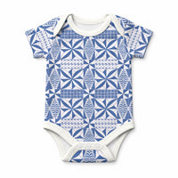 Blue Ngatu Pattern Malo e Lelei Tonga Baby Onesie LT14 Blue - Polynesian Pride