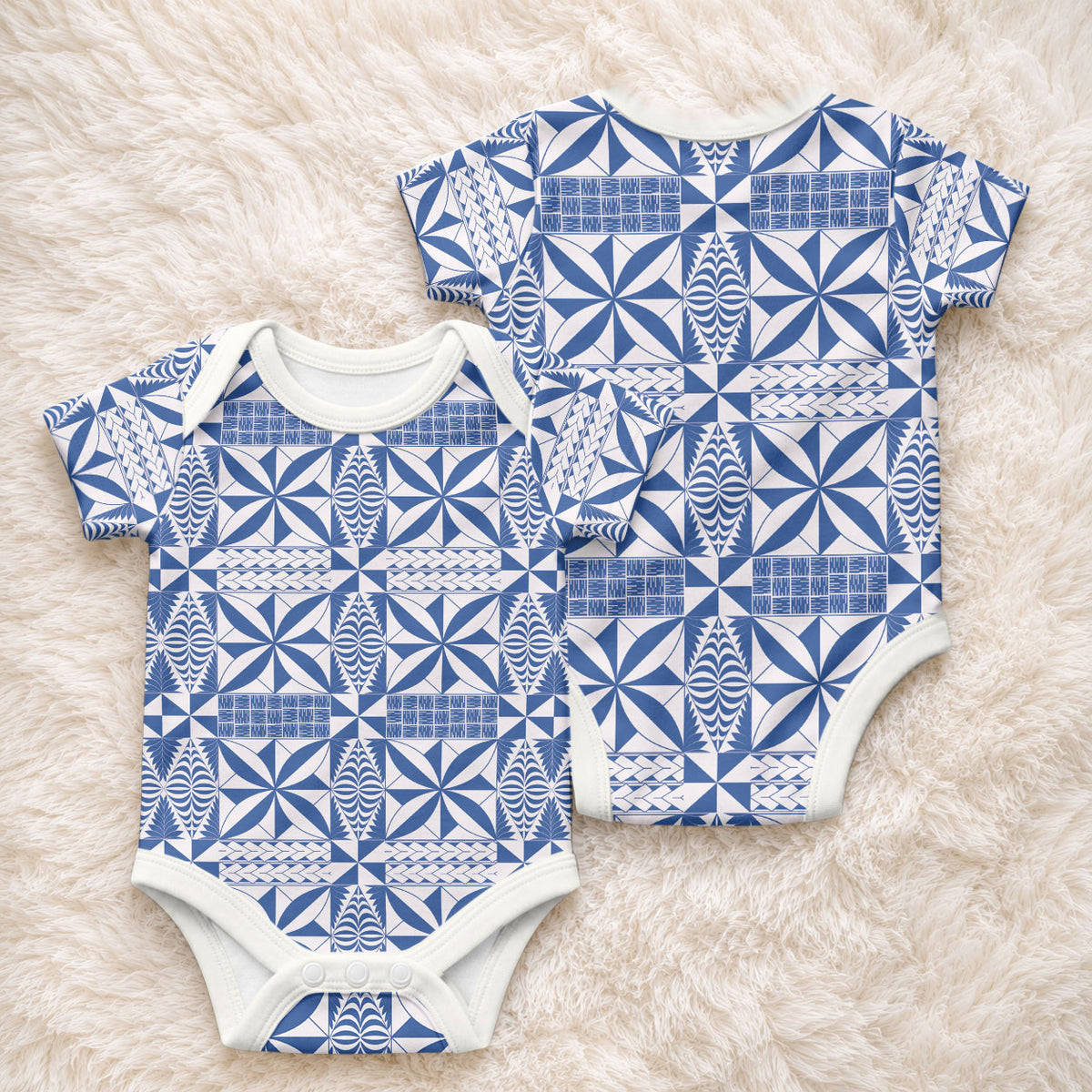 Blue Ngatu Pattern Malo e Lelei Tonga Baby Onesie LT14 - Polynesian Pride