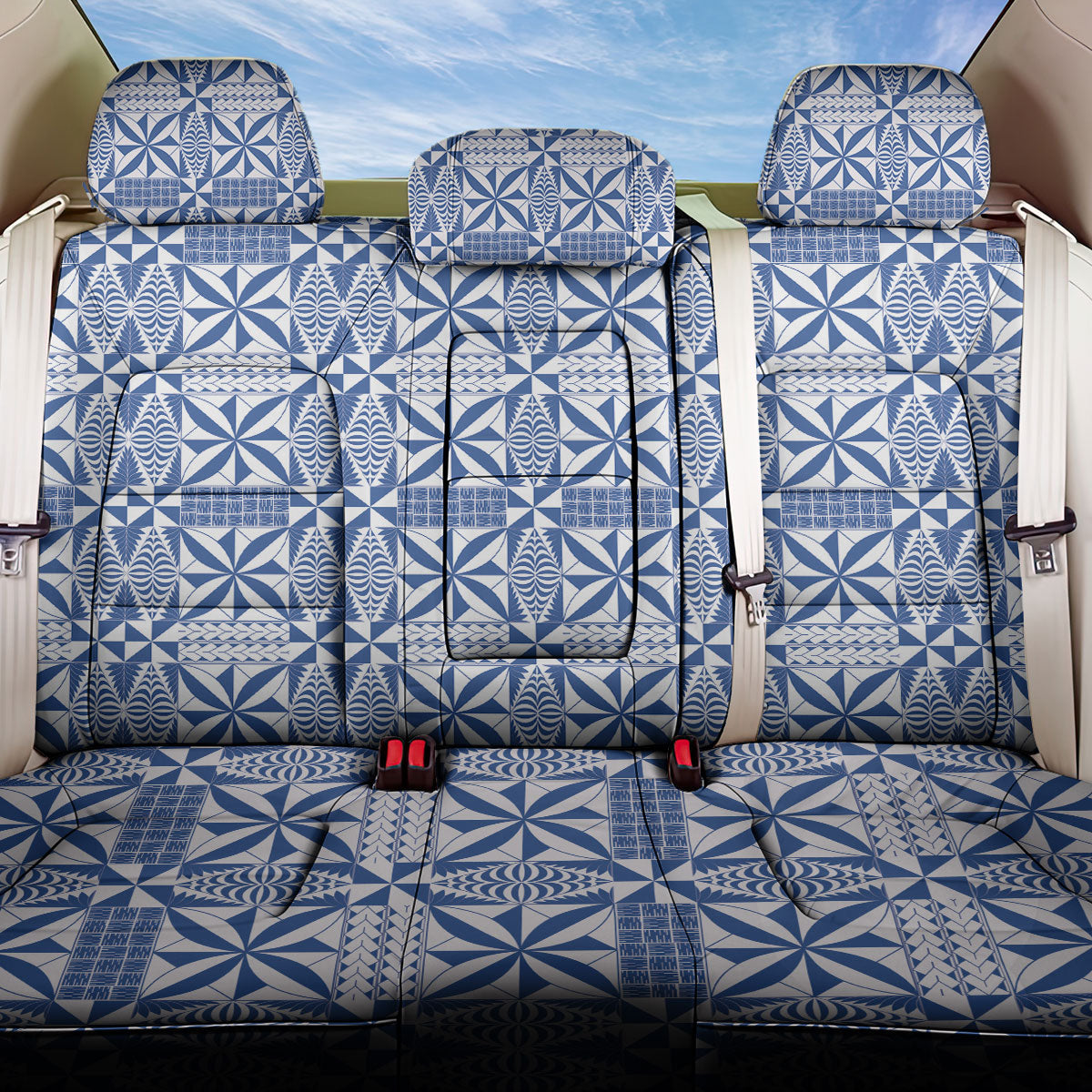Blue Ngatu Pattern Malo e Lelei Tonga Back Car Seat Cover LT14 One Size Blue - Polynesian Pride