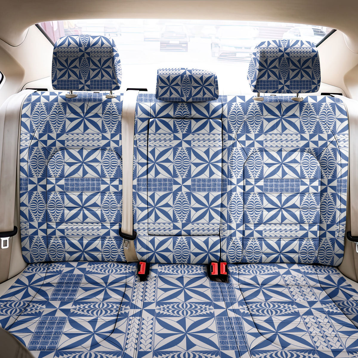 Blue Ngatu Pattern Malo e Lelei Tonga Back Car Seat Cover LT14 - Polynesian Pride