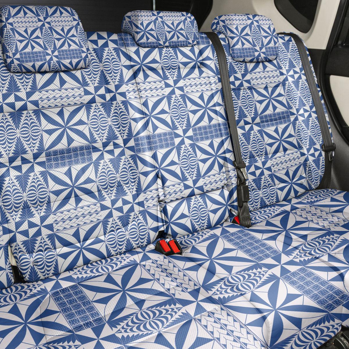 Blue Ngatu Pattern Malo e Lelei Tonga Back Car Seat Cover LT14 - Polynesian Pride