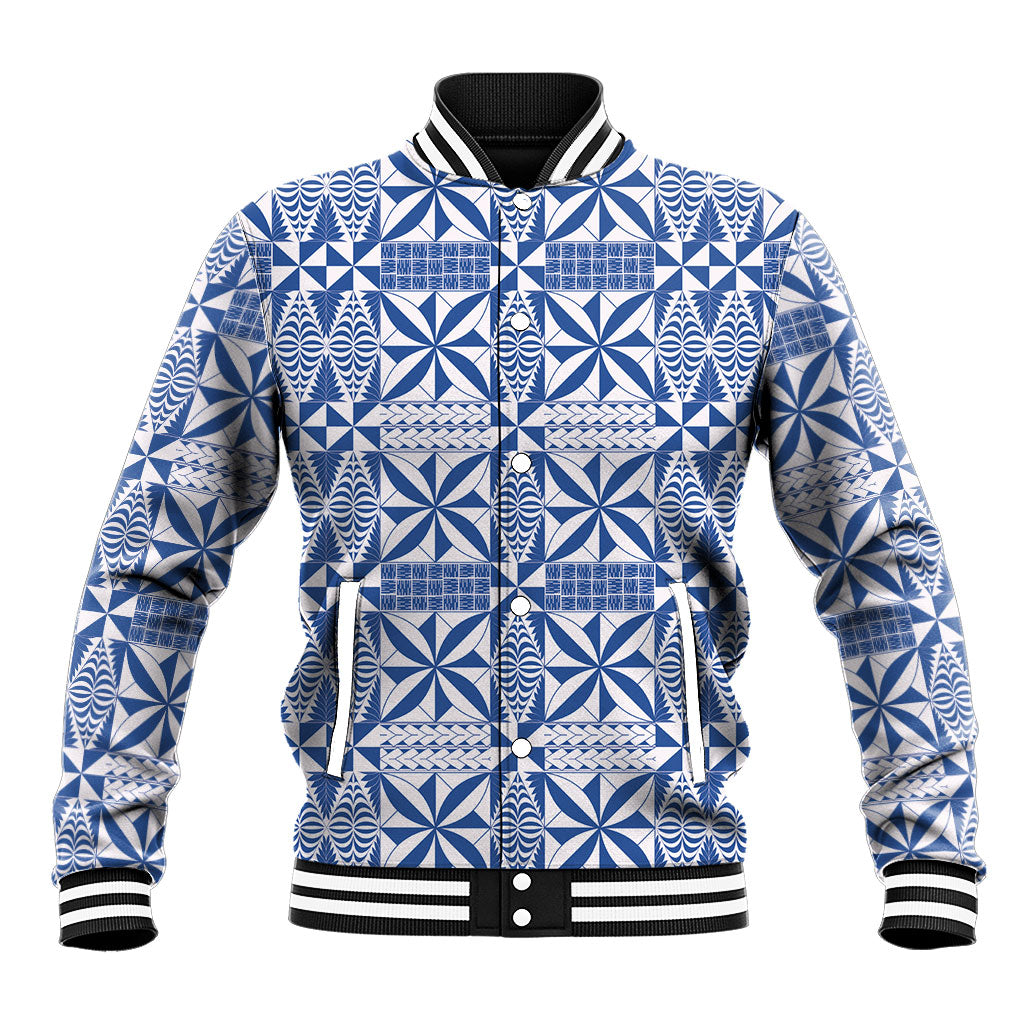 Blue Ngatu Pattern Malo e Lelei Tonga Baseball Jacket LT14 Unisex Blue - Polynesian Pride
