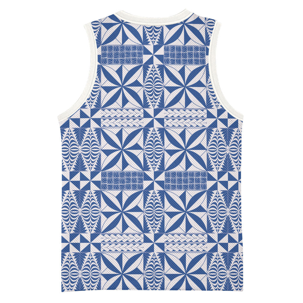 Blue Ngatu Pattern Malo e Lelei Tonga Basketball Jersey LT14 - Polynesian Pride