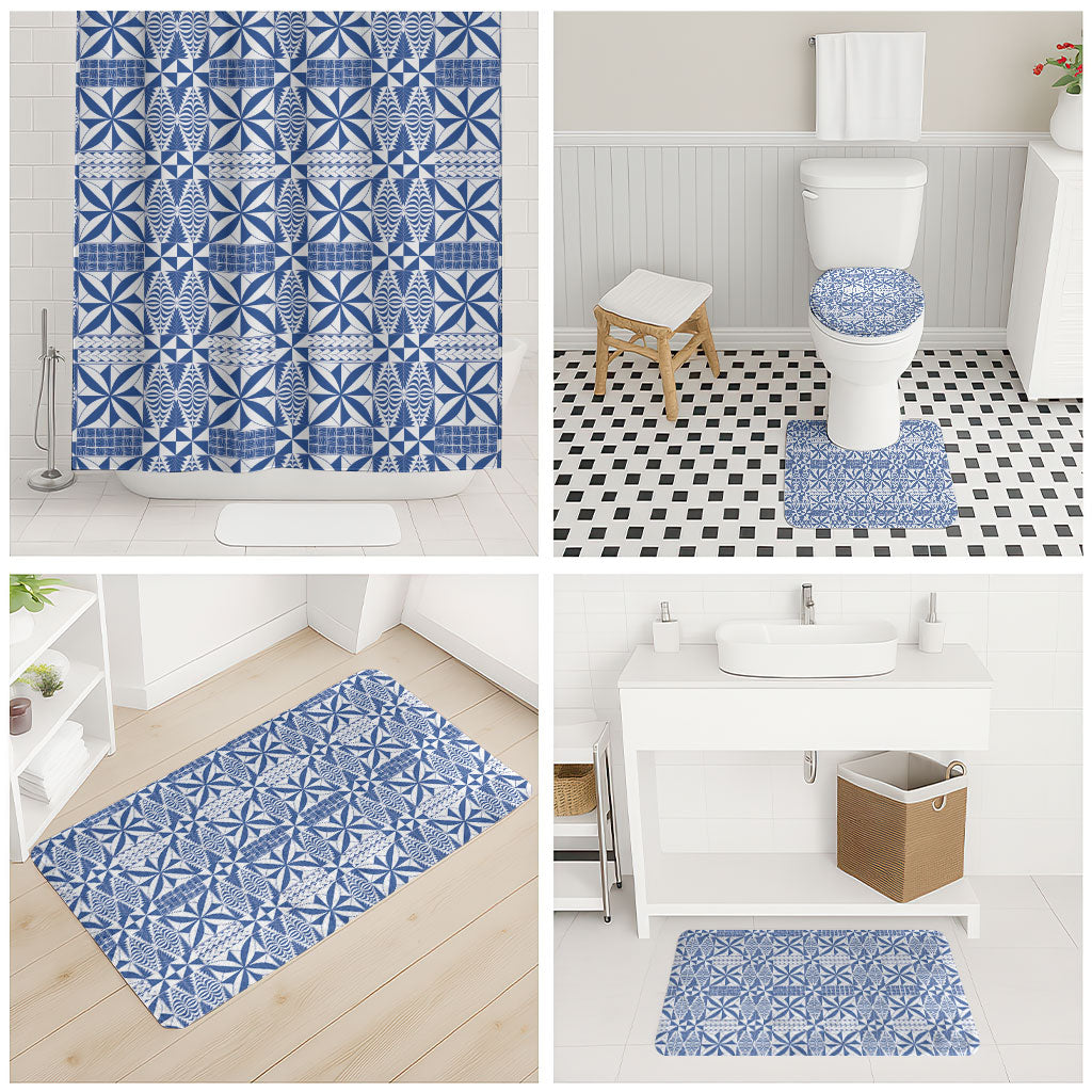 Blue Ngatu Pattern Malo e Lelei Tonga Bathroom Set LT14 - Polynesian Pride