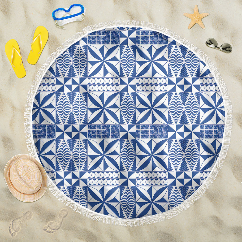 Blue Ngatu Pattern Malo e Lelei Tonga Beach Blanket LT14 One Size 150cm Blue - Polynesian Pride