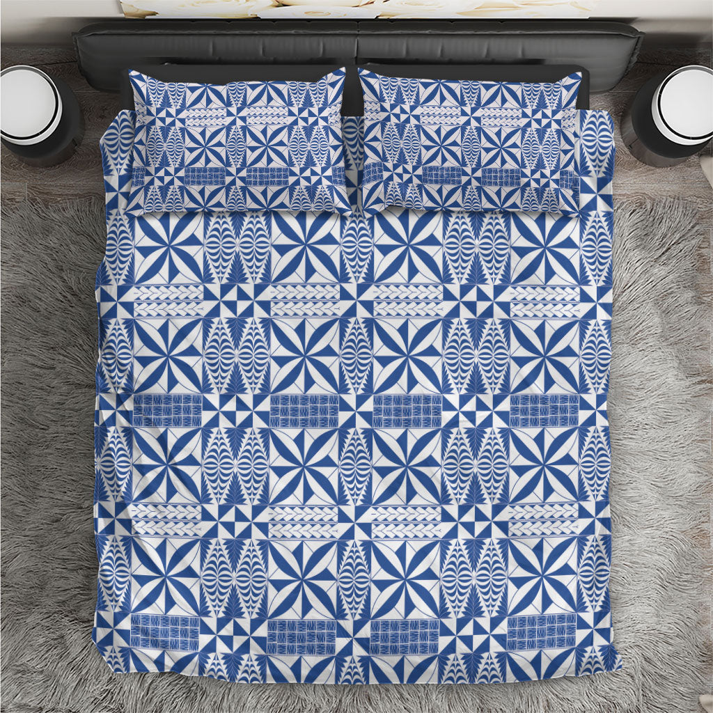 Blue Ngatu Pattern Malo e Lelei Tonga Bedding Set LT14 Blue - Polynesian Pride