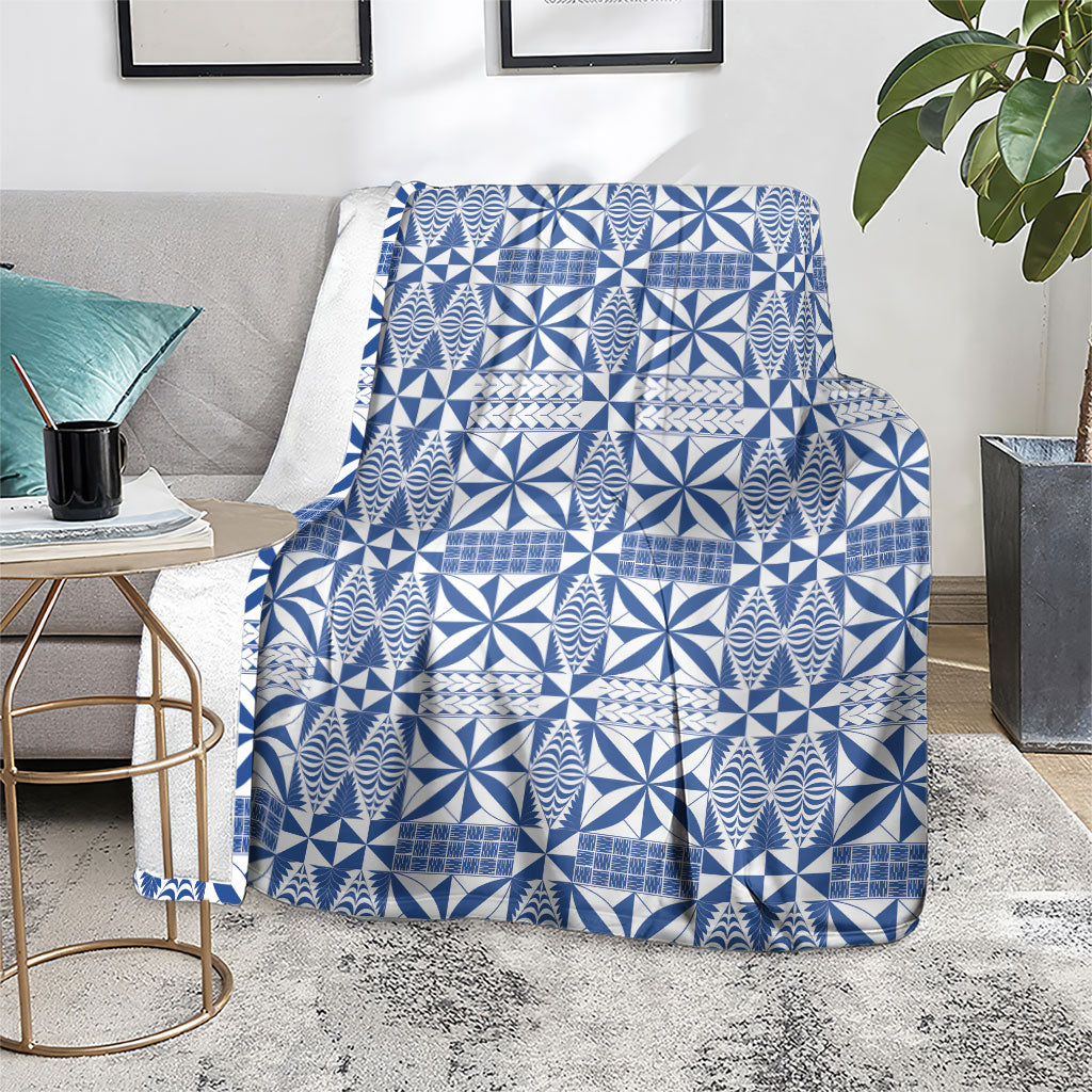 Blue Ngatu Pattern Malo e Lelei Tonga Blanket LT14 - Polynesian Pride
