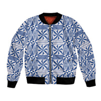 Blue Ngatu Pattern Malo e Lelei Tonga Bomber Jacket LT14 Unisex Blue - Polynesian Pride