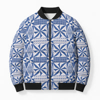 Blue Ngatu Pattern Malo e Lelei Tonga Bomber Puffer Jacket LT14 Unisex Blue - Polynesian Pride