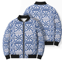 Blue Ngatu Pattern Malo e Lelei Tonga Bomber Puffer Jacket LT14 - Polynesian Pride