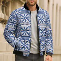 Blue Ngatu Pattern Malo e Lelei Tonga Bomber Puffer Jacket LT14 - Polynesian Pride