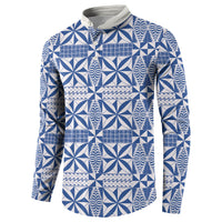 Blue Ngatu Pattern Malo e Lelei Tonga Button Sweatshirt LT14 - Polynesian Pride