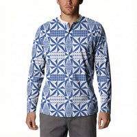 Blue Ngatu Pattern Malo e Lelei Tonga Button Sweatshirt LT14 - Polynesian Pride