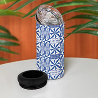Blue Ngatu Pattern Malo e Lelei Tonga 4 in 1 Can Cooler Tumbler LT14 - Polynesian Pride