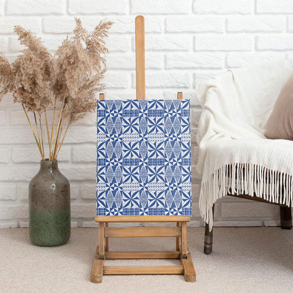 Blue Ngatu Pattern Malo e Lelei Tonga Canvas Wall Art LT14 - Polynesian Pride
