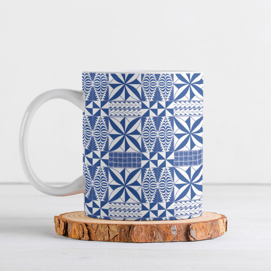 Blue Ngatu Pattern Malo e Lelei Tonga Ceramic Mug LT14 Blue - Polynesian Pride