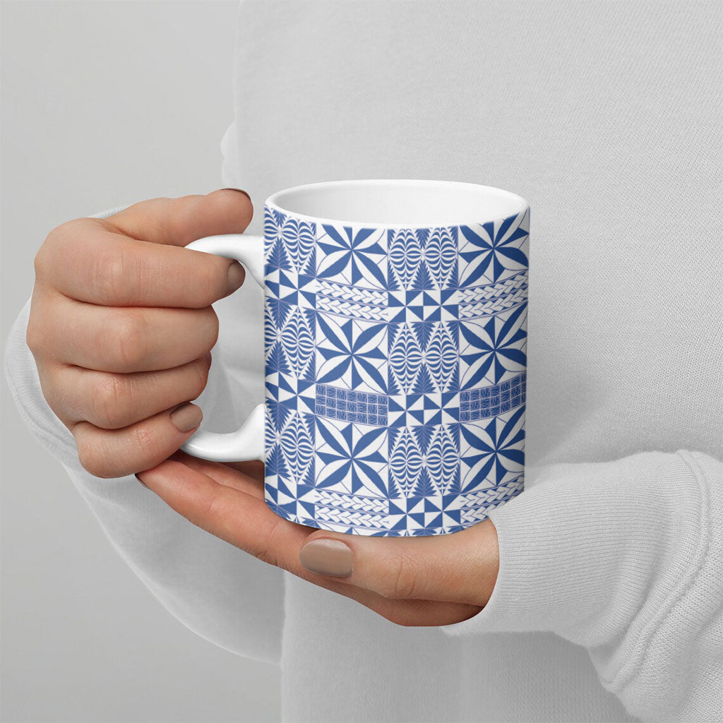 Blue Ngatu Pattern Malo e Lelei Tonga Ceramic Mug LT14 - Polynesian Pride