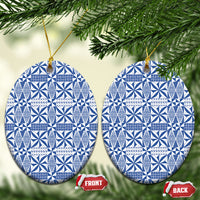 Blue Ngatu Pattern Malo e Lelei Tonga Ceramic Ornament